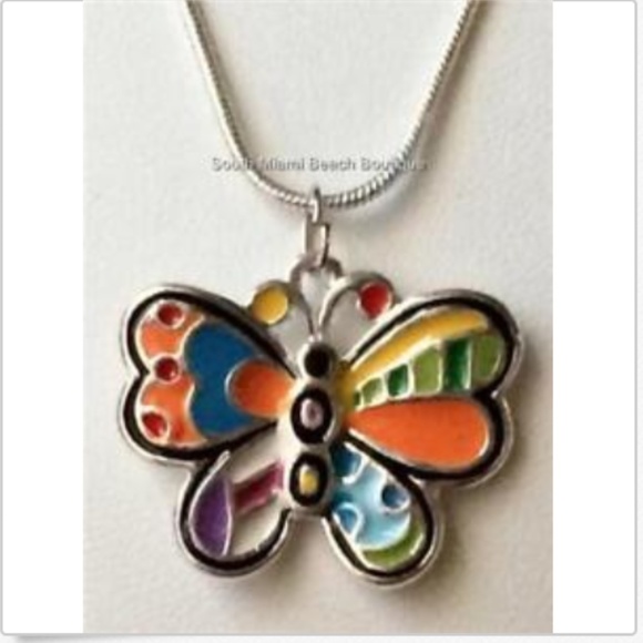 Silver Butterfly Necklace Pop Art 16-18" Colorful - Picture 5 of 8